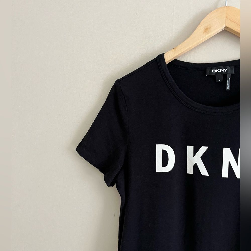 DKNY logo black cotton stretch t-shirt dress - Picture 4 of 7